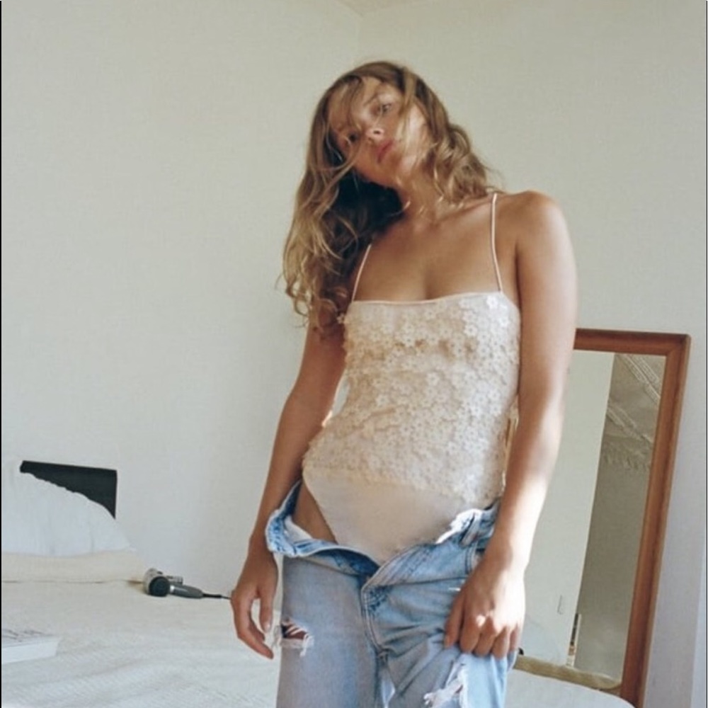 Zara L floral sequin bodysuit NWT
